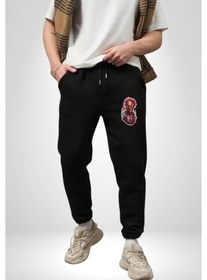 Resim Zombi Kırmızı The Walking Dead Pamuklu 3 İplik Siyah Eşofman Altı Erkek Oversize Kesim Dijital Baskılı Siyah 