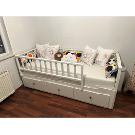 Resim Se7enSky 150x50 Yatak Kenarına Geçmeli, Divan Hemnes Uyumlu Beyaz Yatak Bariyeri, Trabzanz, Korkuluk 