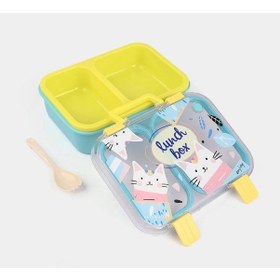 Resim Renkli Kedi Desenli Beslenme Kutusu - 700 Ml 2 Bölmeli Taşıma Kulplu Çocuk Beslenme Kabı Pp Mavi Diğer 