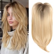 Resim Yaklaşık 55 Cm) Hafif Altın ve Beyazlatılmış Sarışın Karışık Saç Üst Sentetik Saç Parçası, İsviçre Üssü ve 3 Klipler ile together, İnce Saç ve Gri Saç Dökülmesi İçin Uygun. 