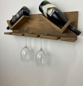 Resim Ahşap Şaraplık ve Kadeh Standı Koyu Meşe 