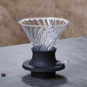 Resim Kahve V-Şekilli Dökücü, Açık/Kapalı Silikon Yeniden Kullanılabilir Cam Filtre, İmmersion ve Pour Over için Cam El Dökme Kahve Filtre Koni Bardağı, Kahve Espresso Aksesuarları 