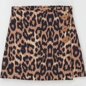 Resim Kız Çocuk Leopar Desenli Şort Etek-15496 Kahverengi 