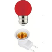Resim Açma Kapama Anahtarlı Duy Fişli + 1W Tasarruflu Renkli E27 LED Gece Lambası Kırmızı Işık - LED Ampul 