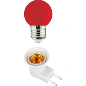 Resim Açma Kapama Anahtarlı Duy Fişli + 1W Tasarruflu Renkli E27 LED Gece Lambası Kırmızı Işık - LED Ampul 