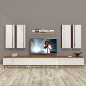 Resim Decoraktiv Eko 8d Mdf Krom Ayaklı Tv Ünitesi Tv Sehpası - Ceviz - Beyaz 