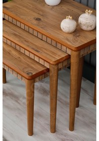 Resim Faymend Luna Atlantik 3'lü Lüx Ahşap Sehpa Atlantik 