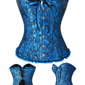 Resim Vintage Mavi Çiçekli Korse Üstü Ayarlanabilir Dantel Arkası - Düğünler, Partiler ve Resmi Etkinlikler için Seksi Bel Sıkıştırma Vücut Şekillendirici, Vücut Şekillendirme Giyim | Vintage Korse Üstü | İncelikli Desen Tasarımı 