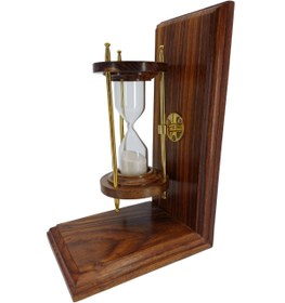 Resim Ahşap Kum Saati Kitap Tutucu Pirinç Detaylı Retro Dekoratif Obje (2'li) 