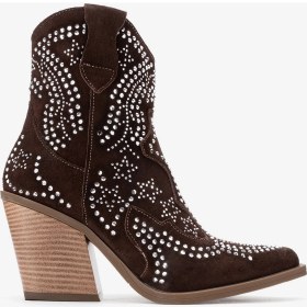 Resim Dericlub Kadın Taşlı Kalın Taban Western Bot Gerçek Süet Deri Zy 1610 Kahverengi 