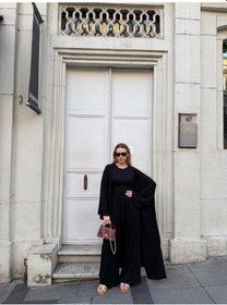 Resim Kadın Viskon 3 Lü Takım Kimono + Beli Lastikli Salaş Pantolon + Sıfır Kol Kolsuz 8 Renk Siyah 