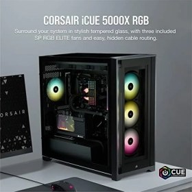 Resim Assess Store Icue 5000X Rgb CC-9011212-WW USB 3.1 Type-C Temperli Cam Siyah E-Atx Mid-Tower Gaming (Oyuncu) Kasa 