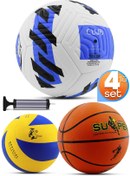Resim Telvesse 4'lü Set Basketbol Voleybol Sert Zemin Futbol Topu Top Şişirme Pompası Seti Mavi-018 