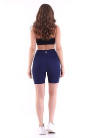 Resim EMFURE Lacivert Kısa Tayt Cepli - Sporcu Tayt - Biker Yüksek Bel Toparlayıcı Tayt 