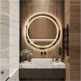 Resim Dnr-Mirror45 cm Günışığı Ledli Kumlamalı Yuvarlak Banyo Aynası Tuvalet Aynası 