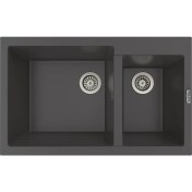 Resim POLEX Cristalüx Granit Evye P-1,75 Antrasit 1,5 Gözlü Tezgah Altı Ve Tezgah Üstü Mutfak Evyesi 81x50,5cm 