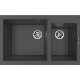 Resim POLEX Cristalüx Granit Evye P-1,75 Antrasit 1,5 Gözlü Tezgah Altı Ve Tezgah Üstü Mutfak Evyesi 81x50,5cm 