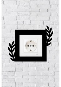 Resim Bitki Tasarım Priz Çerçevesi İç Ölçü 8,4x8,4 Cm Dekoratif Priz - Anahtar Çerçevesi - Duvar Susu Siyah 
