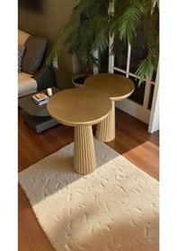 Resim Altın Renk Ahşap Mantar Sehpa 2 Li Set El Yapımı Yan Sehpa Takımı - Handmade Wooden Coffee Table Altın 