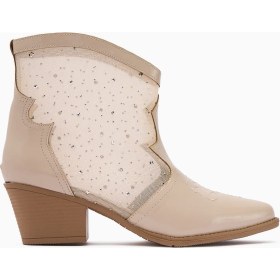 Resim Rudi Bej Rugan Nakışlı Western Kadın Taşlı Yazlık Bot 