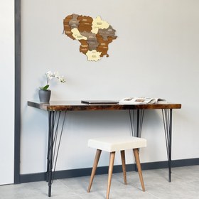 Resim Litvanya Ahşap Duvar Haritası - 3D ve Çok Renkli - Ahşap Duvar Dekoru - 60x56 cm 