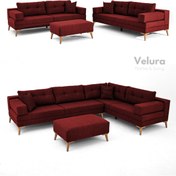 Resim Velura Home & Living Zeri Modüler Yataklı Koltuk Takımı & 2 Adet Üçlü Kanepe & Puflu Köşe Takımı (3+3) - Kırmızı - 172 