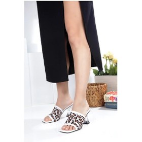 Resim Seribo Triko Desenli Topuklu Kadın Terlik Beyaz 