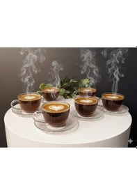 Resim Çnr Home Collection 6'lı Cam Fincan Seti - Zarif Desenli Cam Bardak Takimi Şeffaf 