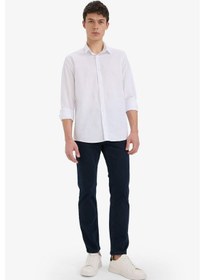 Resim DeFacto Regular Fit Polo Yaka Keten Yazlık Uzun Kollu Beyaz Gömlek E1729AX25SPWT34 