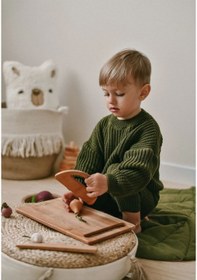 Resim Çocuklar Için Kesme Tahtası Ve Güvenli Ahşap Bıçak Yürümeye Başlayan Gereçler Montessori Oyuncak Ahşap 