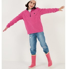 Resim Lela Yumuşak Dokulu Fermuarlı Dik Yaka Şardonlu Kışlık Unisex Çocuk Polar 5905002 Fuşya 