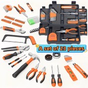Resim Tamamen Çok Fonksiyonlu Ev Aracı Seti, DIY Ev Tamir Kiti, Entegre Çözüm, Günlük Tamirler İçin Uygun, Şarj Edilmeden Elde Taşınabilir Aracı Kutusu, Anahtar, Pense, Vidalamada Seti, Çekiç, Bant Ölçüm Cihazı İçerir 