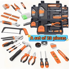Resim Tamamen Çok Fonksiyonlu Ev Aracı Seti, DIY Ev Tamir Kiti, Entegre Çözüm, Günlük Tamirler İçin Uygun, Şarj Edilmeden Elde Taşınabilir Aracı Kutusu, Anahtar, Pense, Vidalamada Seti, Çekiç, Bant Ölçüm Cihazı İçerir 