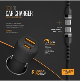 Resim Powerway Cc36 Araç Hızlı Şarj 18W Çakmaklık Qc 3.0A Usb - Type C 