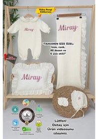 Resim Gros Shop Müslin Yeni Doğan 4katlı Organik %100pamuk Kişiye Özgü Nakışlı Hastane Çıkış Seti Papatya Model-12 Ekru-2 