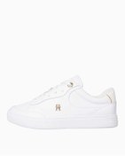 Resim Tommy Hilfiger Kadın TH Monogram Deri Court Spor Ayakkabı - Beyaz 