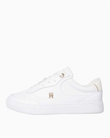 Resim Tommy Hilfiger Kadın TH Monogram Deri Court Spor Ayakkabı - Beyaz 