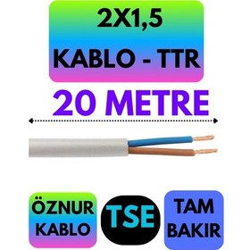 Resim Öznur 2x1,5 Ttr Kablo Beyaz Metre Seçenekli - 20 Metre 