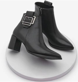 Resim Beyaz Park Moda Yan Toka Detaylı Topukulu Günlük Kadın Bot Siyah Siyah 