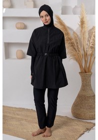 Resim Adasea 261306 Siyah Joyce Jileli Spor Lycra Uzun Kollu Tesettür Mayo 