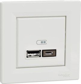 Resim Schneider Eph2700321 Asfora Beyaz İkili Type C Usb Prizi 2.4 A 