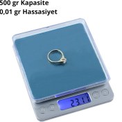 Resim Dijital Hassas Cep Terazisi Tartı 500 G Kare 0,01 Hassasiyet 