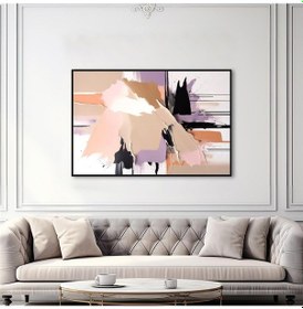 Resim Yağlı Boya Dokulu Tablo Lile Bej Soyut Siyah Çerçeveli U08018-179027 