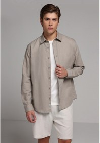 Resim Colin's Colins Regular Fit Shirt Neck Düz Erkek Kahverengi Uzun Kol Gömlek Cl1080088 Q1.v2 Lbw Latte Brown 