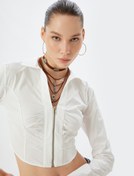 Resim Crop Gömlek Fermuarlı Uzun Kollu Drapeli 