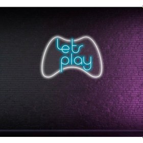 Resim Lets Play Yazılı Ve Şekilli Neon Tabela Turkuaz 