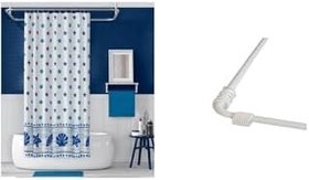 Resim Banyo Perdesi 4910 2x110x200, Perde Borusu Askı Aparatı Köşe Boru Beyaz Hediyeli, Duş Perdesi Seti 