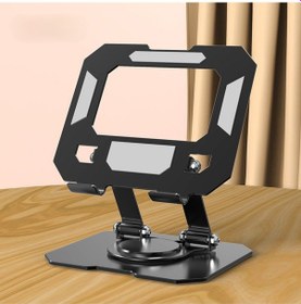 Resim 360 Dönen Siyah Metal Ayarlanır Katlanabilir Tablet Telefon Yükselten Tablet Telefon Çalışma Standı 