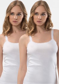 Resim Türen 215 Kadın Dantelli İp Askılı Kaşkorse Pamuklu Atlet Beyaz 2'li Paket 