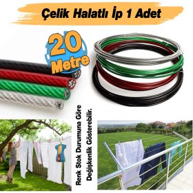 Resim Balkon Çamaşır Kurutma Halatı Çelik Halat Kupeşte Asma Çelik Çamaşır Ipi 20 Metre Korkuluk Askısı Ip 